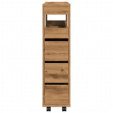 vidaXL Narrow Bathroom Cabinet with Wheels Artisian Oak Engineered Wood