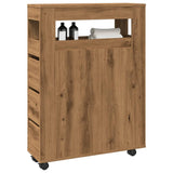 vidaXL Narrow Bathroom Cabinet with Wheels Artisian Oak Engineered Wood