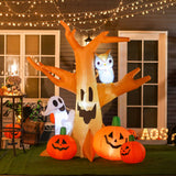 240cm Large Halloween Scary Lighting Inflatable Tree Ghost 3 Pumpkins Owl 4 LED