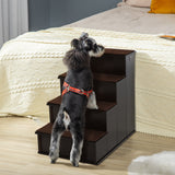 4-Step Wooden Pet Stair Steps with Soft Short Plush Cushions Dog Ladder for Bed