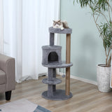 104cm Deluxe Cat Activity Tree w/ Scratching Posts Ear Perch House - Grey