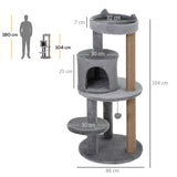 104cm Deluxe Cat Activity Tree w/ Scratching Posts Ear Perch House - Grey