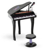 37 Key Musical Mini Piano Electrionic Keyboard Microphone Stool Black