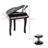 37 Key Musical Mini Piano Electrionic Keyboard Microphone Stool Black