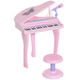 37 Key Musical Mini Piano Electrionic Keyboard Microphone Stool Pink