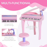 37 Key Musical Mini Piano Electrionic Keyboard Microphone Stool Pink