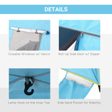 2 Man Pop-up Beach Tent Sun Shade Shelter Hut Windows Door Light Blue Outsunny