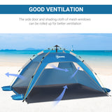 2 Man Pop-up Beach Tent Sun Shade Shelter Hut w/ Windows Door Blue Outsunny