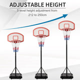 Basketball Stand 175-215cm Adjustable Height Sturdy Hoop w/ Wheels Base HOMCOM