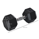 15KG Single Rubber Hex Dumbbell Portable Hand Weights Home Gym HOMCOM