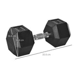 20KG Single Rubber Hex Dumbbell Portable Hand Weights Dumbbell Home Gym HOMCOM