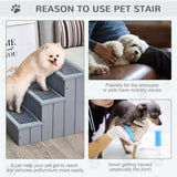 3 Step Wooden Dog Steps Pet Stairs Cat Ladder for Bed with Storage Grey Pawhut