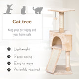 3-Level Cat Tree Sisal Scratching Posts Perch Condo and Ladder, Beige Pawhut