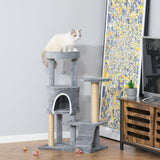 100cm Cat Tree with Climbing Ladder Scratching Post Ball, Light Grey Pawhut