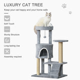 100cm Cat Tree with Climbing Ladder Scratching Post Ball, Light Grey Pawhut