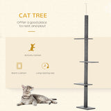 260cm Floor To Ceiling Cat Tree Kitten Tower Adjustable Height - Grey Pawhut