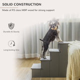 4 Step Wooden Dog Steps Pet Stairs Cat Ladder for Bed Couch, Grey Pawhut