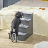 4 Step Wooden Dog Steps Pet Stairs Cat Ladder for Bed Couch, Grey Pawhut