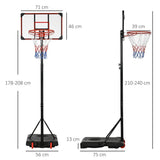 SPORTNOW Kids Adjustable Basketball Hoop and Stand w/ Wheels, 1.8-2m