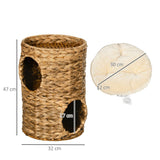 47cm Cat Barrel Tree for Indoor Cats w/ Two Cat Houses, Cushion