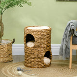 47cm Cat Barrel Tree for Indoor Cats w/ Two Cat Houses, Cushion