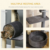 121cm Cat Tree Tower w/Sisal Scratching Posts Bed Tunnel Perch Grey