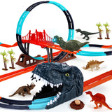 Dinosaur Toys Race Track for Boys with 1 Rechargeable Dinosaur Car, 4 Dinosaur Figures, Flexible Track Playset Toy with Light and Sound, Create A Dinosaur World for