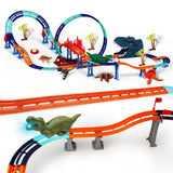 Dinosaur Toys Race Track for Boys with 1 Rechargeable Dinosaur Car, 4 Dinosaur Figures, Flexible Track Playset Toy with Light and Sound, Create A Dinosaur World for