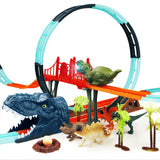 Dinosaur Toys Race Track for Boys with 1 Rechargeable Dinosaur Car, 4 Dinosaur Figures, Flexible Track Playset Toy with Light and Sound, Create A Dinosaur World for