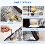 Metal Bird Cage w/ Plastic Perch, Food Container, Swing Ring, Handle - Black