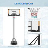 SPORTNOW Basketball Backboard Hoop Net Set System with Wheels, 182-213cm, Black