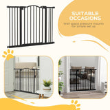 PawHut 74-100cm Adjustable Metal Pet Gate Safety Barrier w/ Auto-Close Black