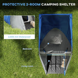 Outsunny 2-3 Man Camping Tent with Living Area, 2000mm Waterproof, Blue