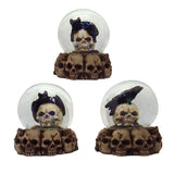 Gothic Skull Snow Globe - Black Cat, Crow and Bat Skull