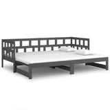 Pull-out Day Bed Grey Solid Wood Pine 2x(90x190) cm