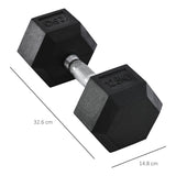 12.5KG Single Rubber Hex Dumbbell Portable Hand Weights for Home Gym HOMCOM