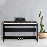 Glarry GDP-104 88 Keys Full Weighted Keyboards Digital Piano with Furniture Stand, Power Adapter, Triple Pedals, Headphone, for All Experience Levels Black