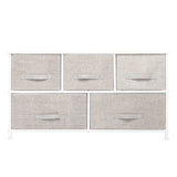 3 layers, 5 drawers, 3 small and 2 large style with non-woven cloth handles, non-woven storage cabinet, non-woven fabric, iron frame, wooden board, 104*30*48cm, white panel, light gray drawer