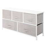 3 layers, 5 drawers, 3 small and 2 large style with non-woven cloth handles, non-woven storage cabinet, non-woven fabric, iron frame, wooden board, 104*30*48cm, white panel, light gray drawer