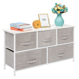 3 layers, 5 drawers, 3 small and 2 large style with non-woven cloth handles, non-woven storage cabinet, non-woven fabric, iron frame, wooden board, 104*30*48cm, white panel, light gray drawer