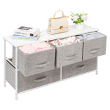 3 layers, 5 drawers, 3 small and 2 large style with non-woven cloth handles, non-woven storage cabinet, non-woven fabric, iron frame, wooden board, 104*30*48cm, white panel, light gray drawer