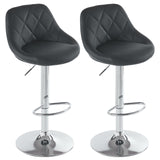 2pcs Adjustable High Type with Disk No Armrest Rhombus Backrest Design Bar Stools Black