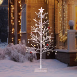 4ft With Stars On Top, Snowy Fir Shape, Plastic Material, 80 Warm Colors, 80 Branches, Indoor Tree Lights, White