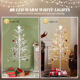 4ft With Stars On Top, Snowy Fir Shape, Plastic Material, 80 Warm Colors, 80 Branches, Indoor Tree Lights, White