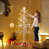 4ft With Stars On Top, Snowy Fir Shape, Plastic Material, 80 Warm Colors, 80 Branches, Indoor Tree Lights, White